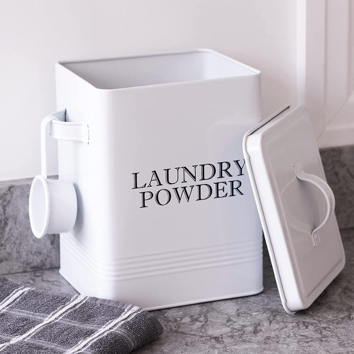 Laundry Powder Storage Tin with Scoop White | M&W	