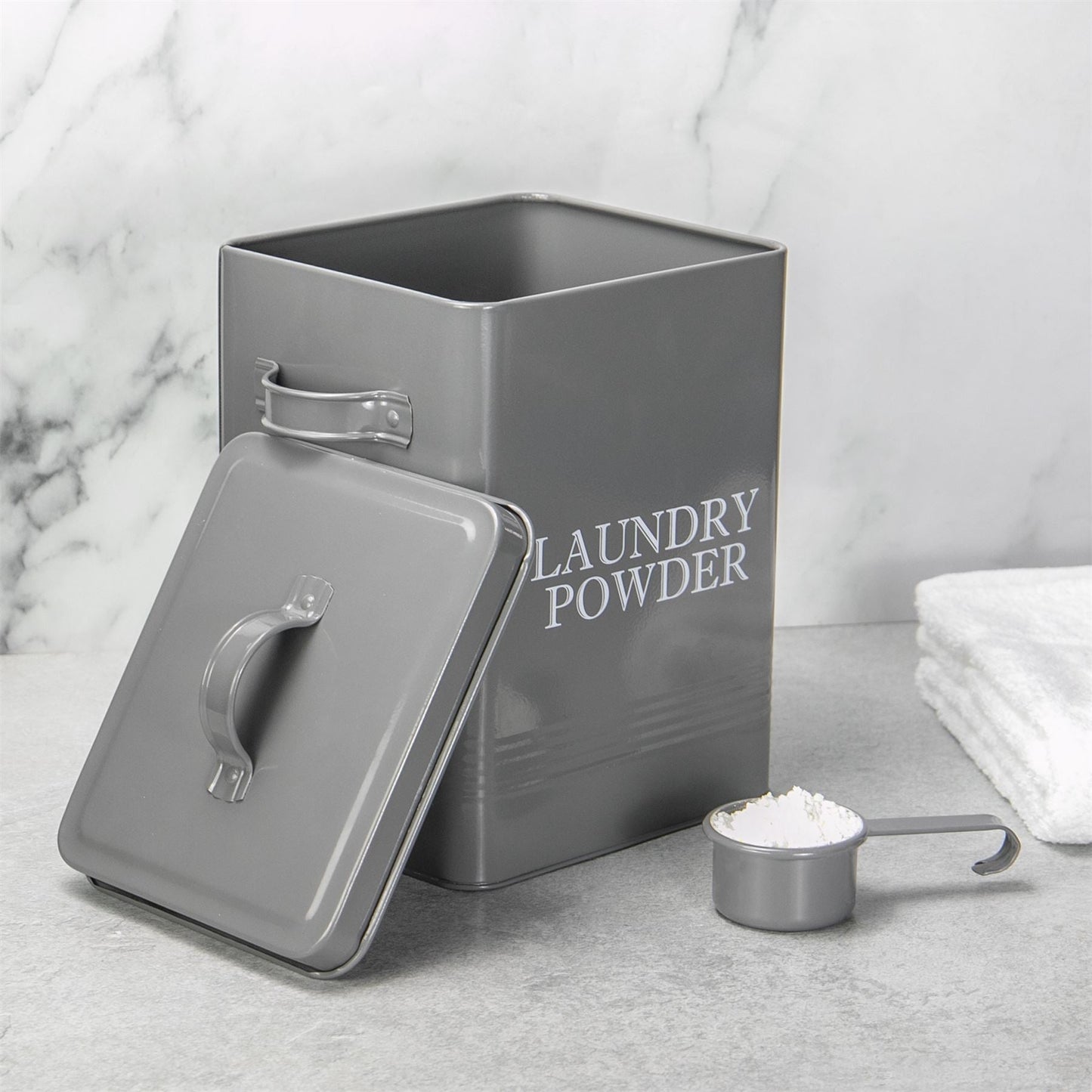 Laundry Powder Storage Tin with Scoop Grey | M&W	