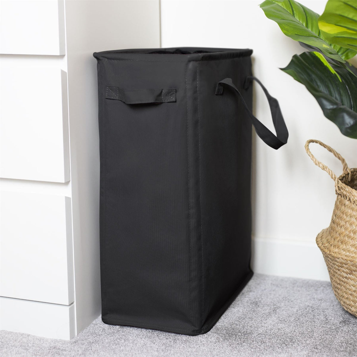 45L Slim Laundry Basket with Handles Black | M&W	