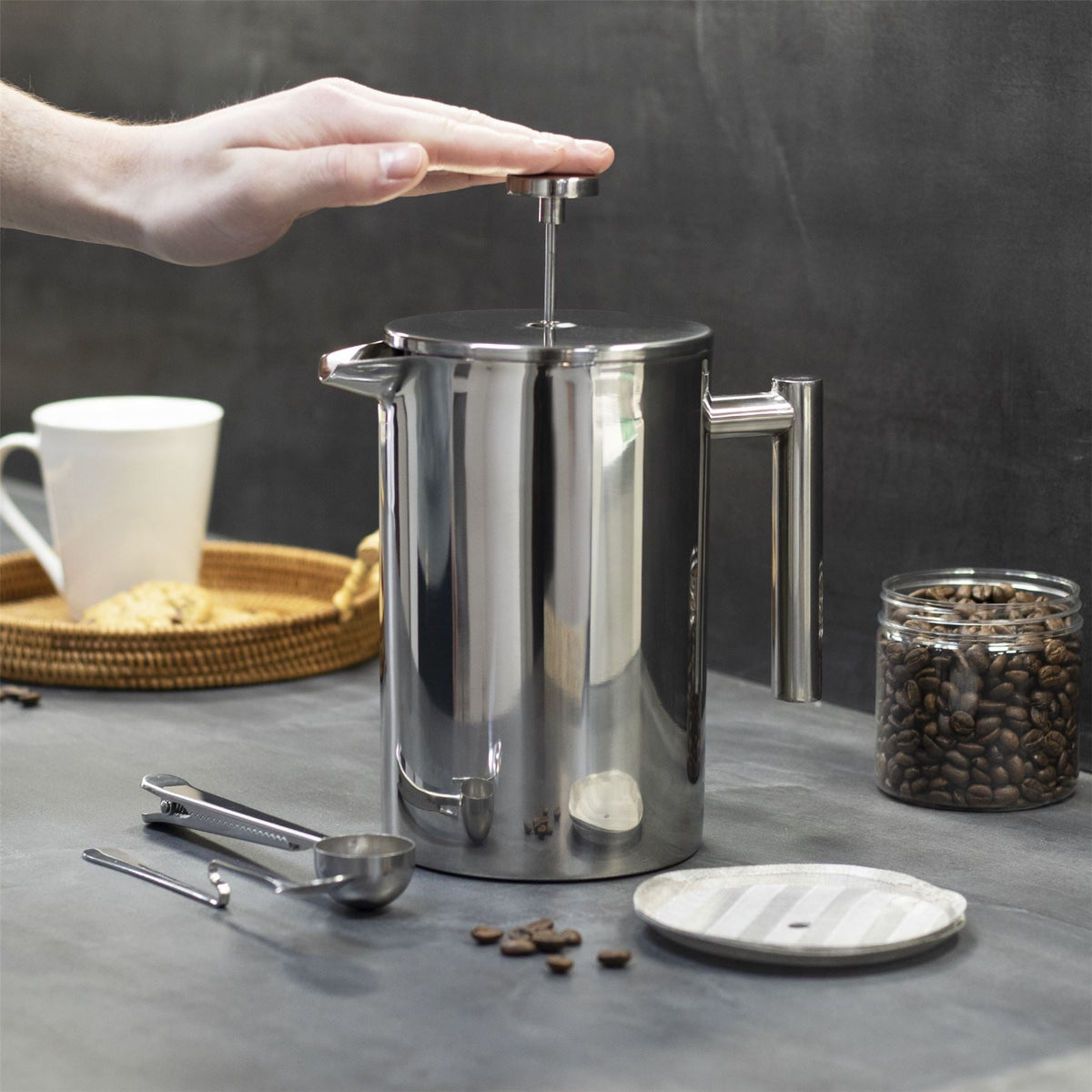 French Press Cafetiere Steel Coffee Maker 1500ml | M&W	