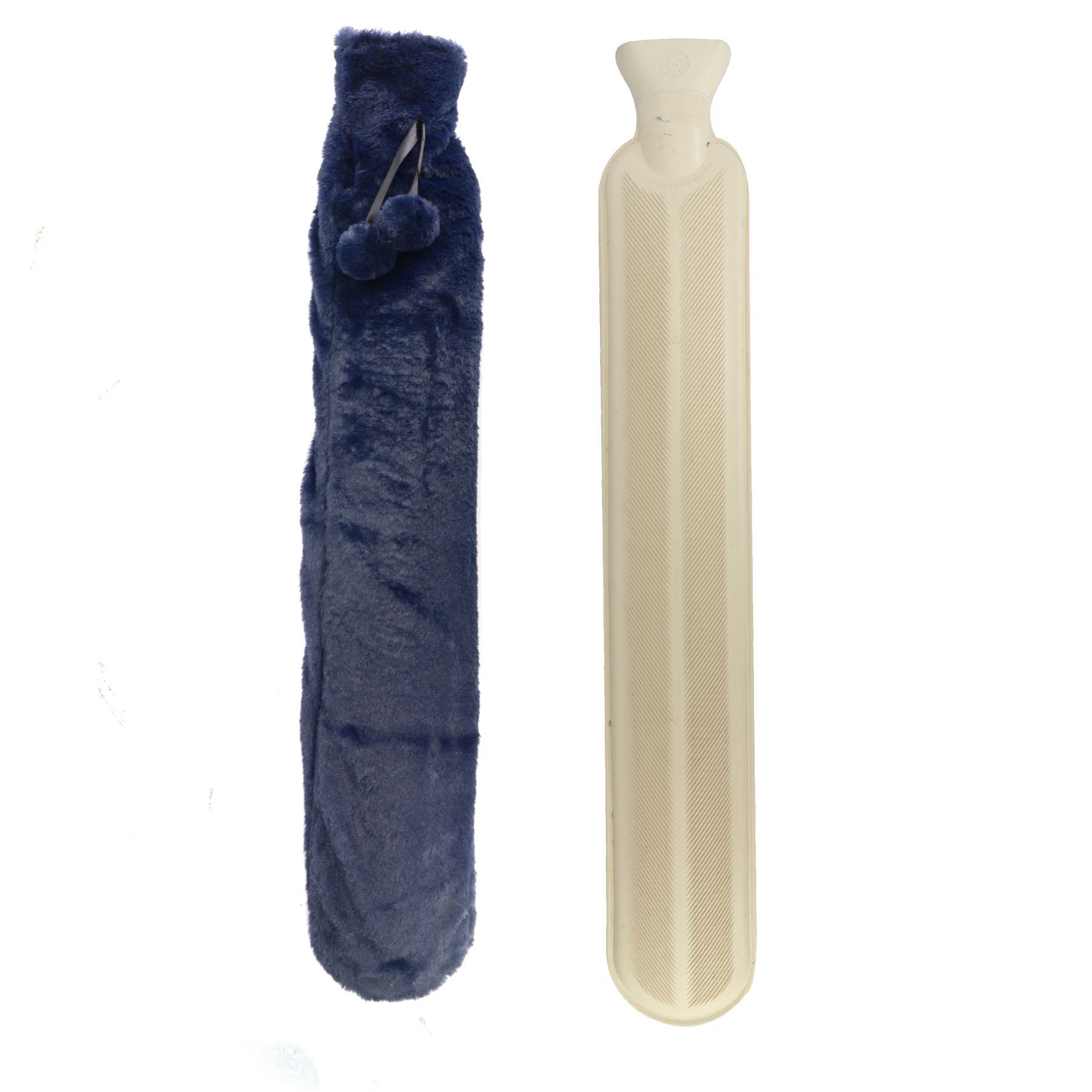 Long Hot Water Bottle 2L with Soft Fleece Cover in Dark Blue | Pukkr	
