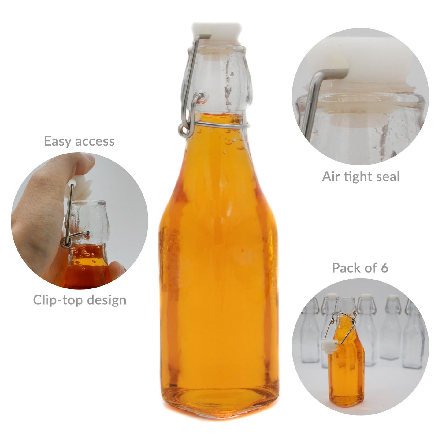 Clip Top Preserve Airtight Glass Kitchen Bottles 500ml - Set of 6 | M&W	