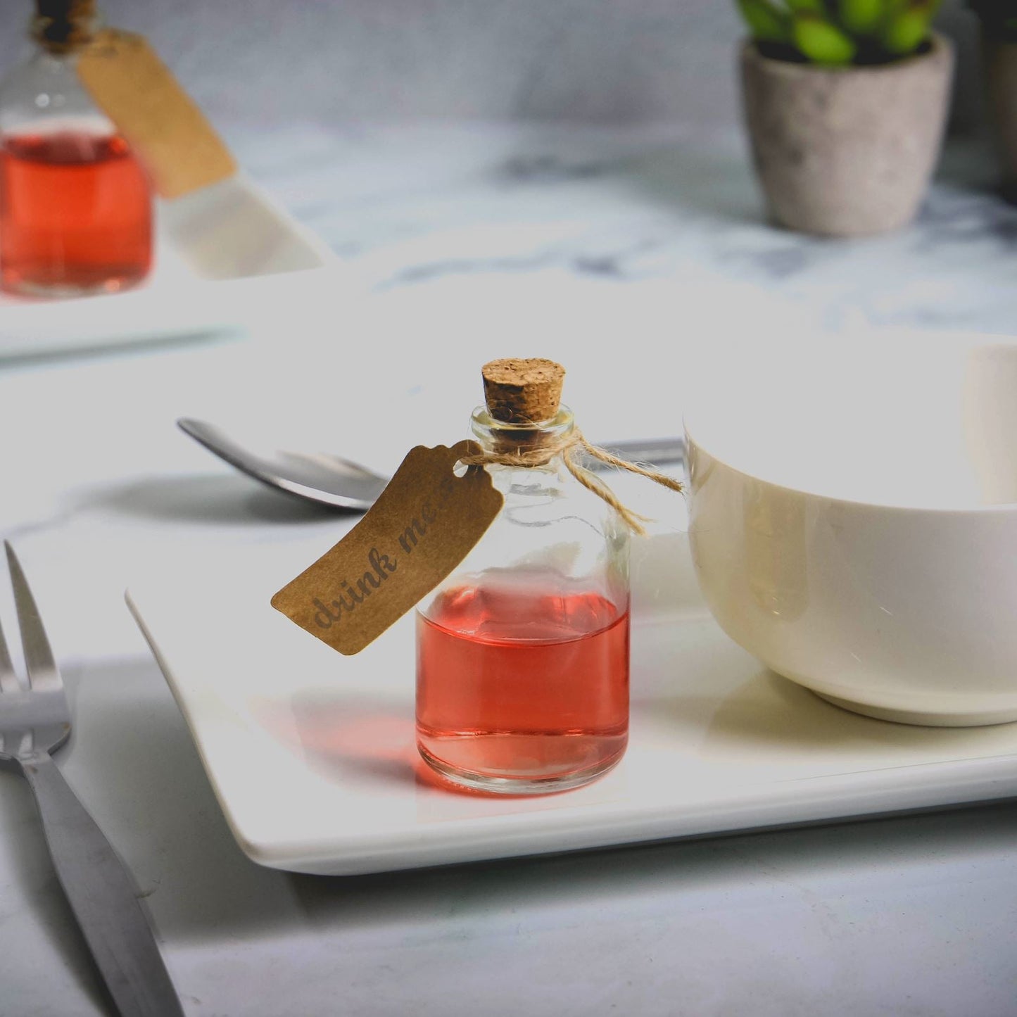 Mini 50ml Glass Bottles with Decorative Labels - Set of 12  | M&W	