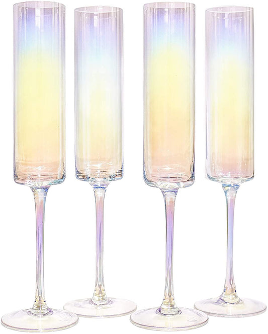 Edge Champagne Flutes - Set of 4 Iridescent | M&W	