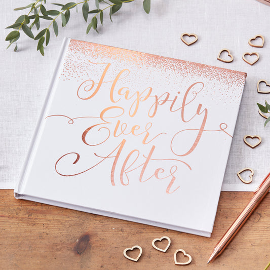 Rose Gold Foiled Happily Ever After Guest Book - Beautiful Botanics