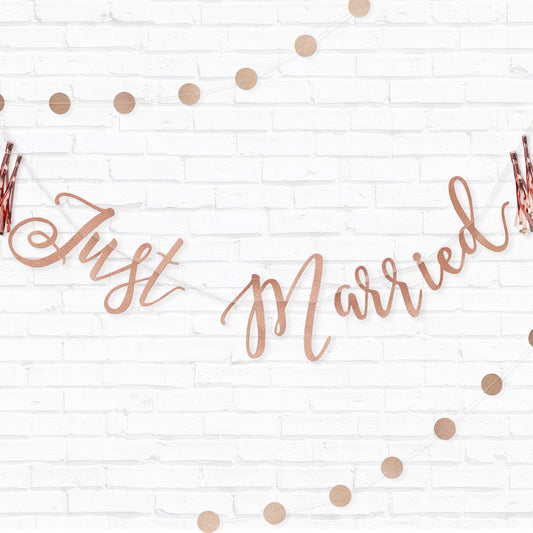 Just Married Rose Gold Glitter Bunting