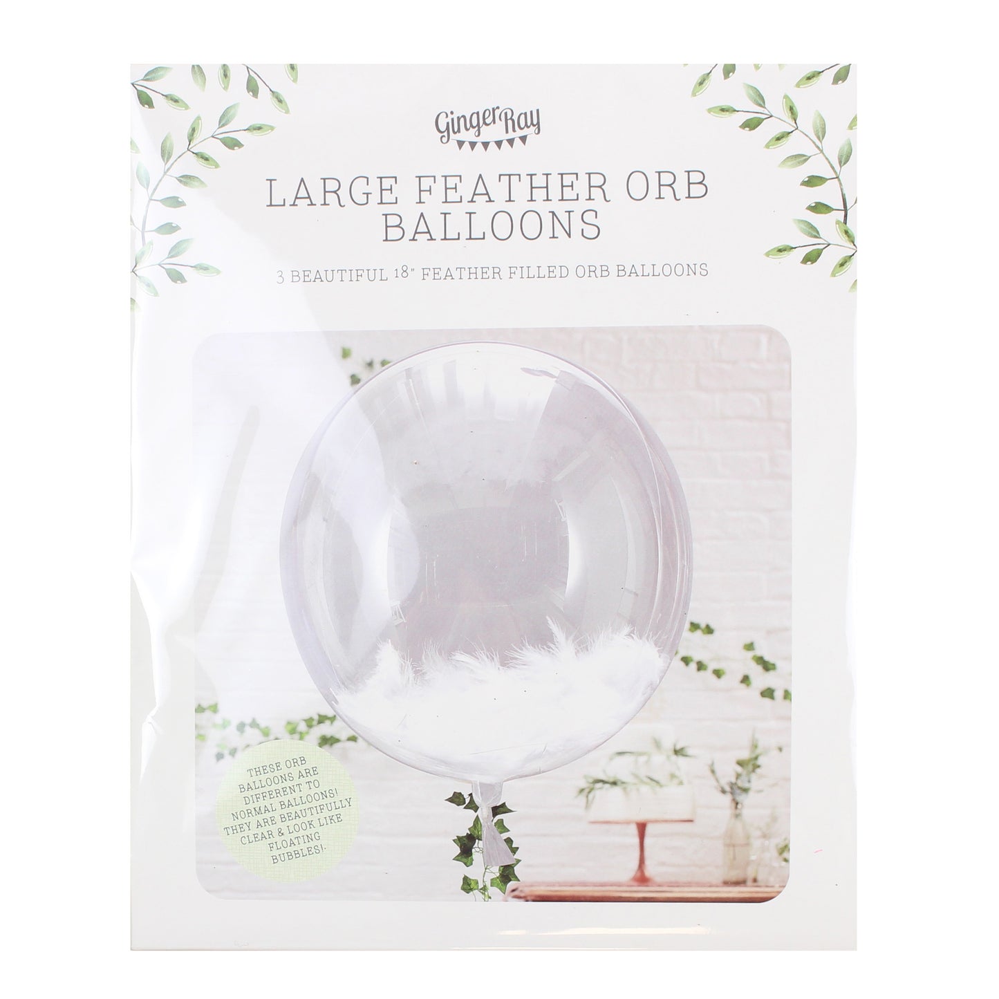 Giant Orb White Feather Balloons