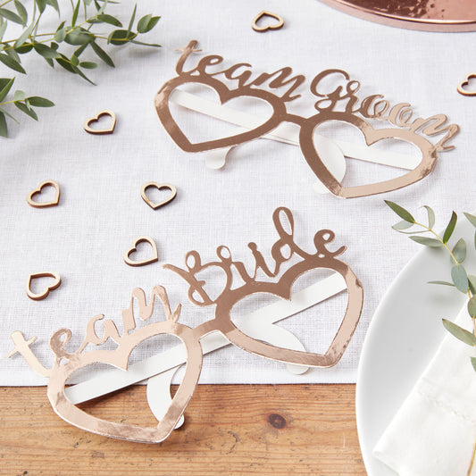 Rose Gold Foiled Team Bride Team Groom Fun glasses - Beautiful Botanics