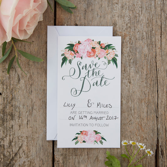 Hand Illustrated Floral Save The Date Cards - Boho