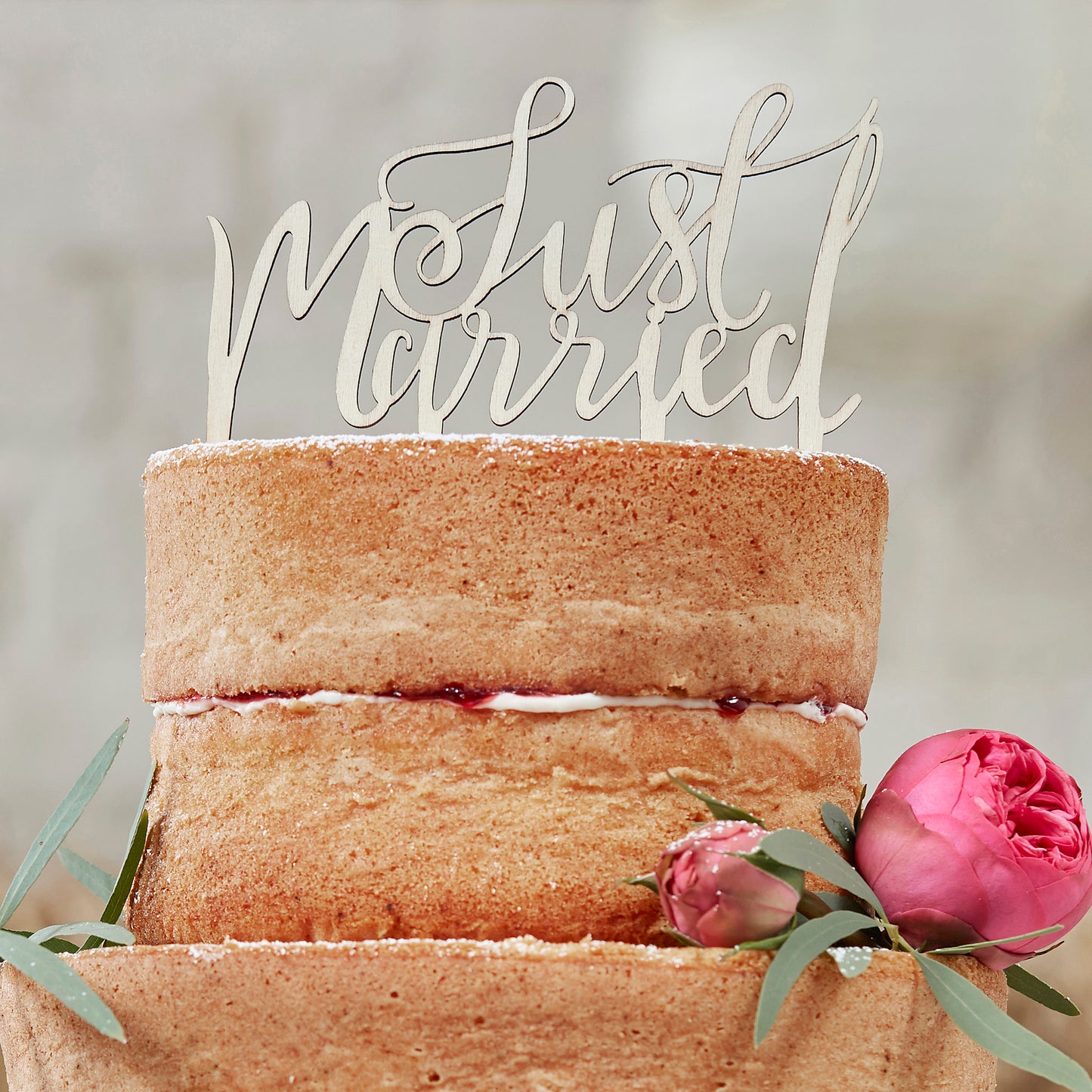Wooden Just Married Wedding Cake Topper