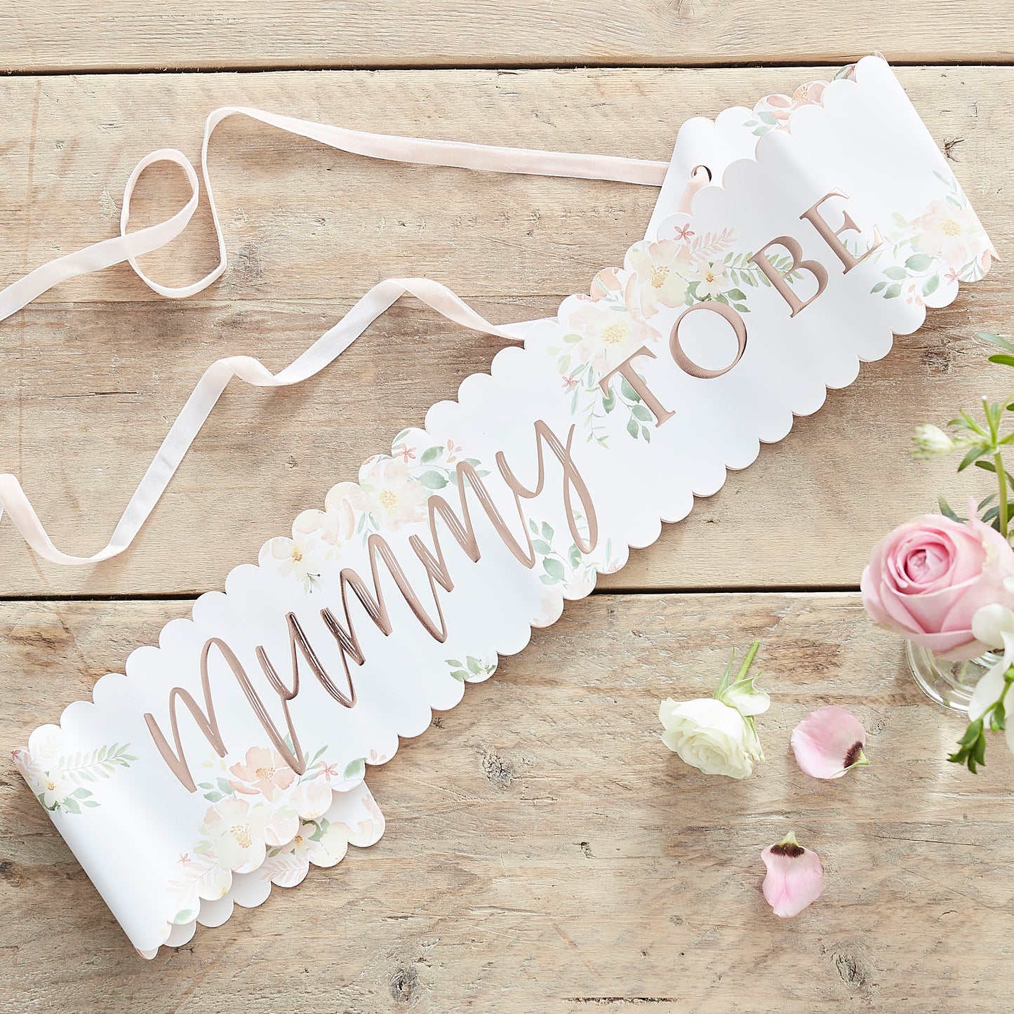 Floral Rose Gold Mummy To Be Baby Shower Sash