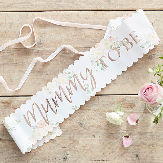 Floral Rose Gold Mummy To Be Baby Shower Sash