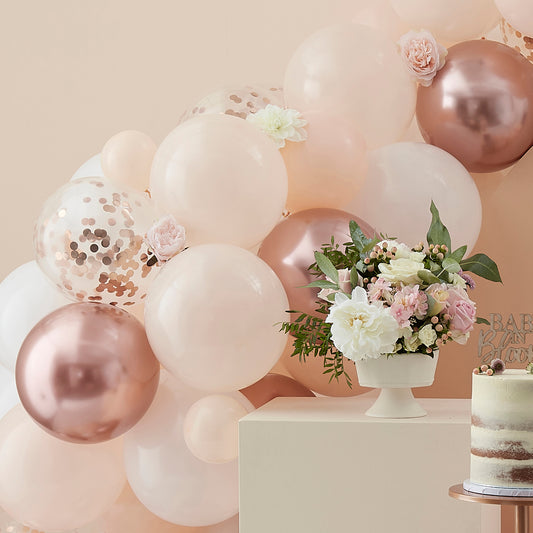 Peach, White & Rose Gold Balloon Arch