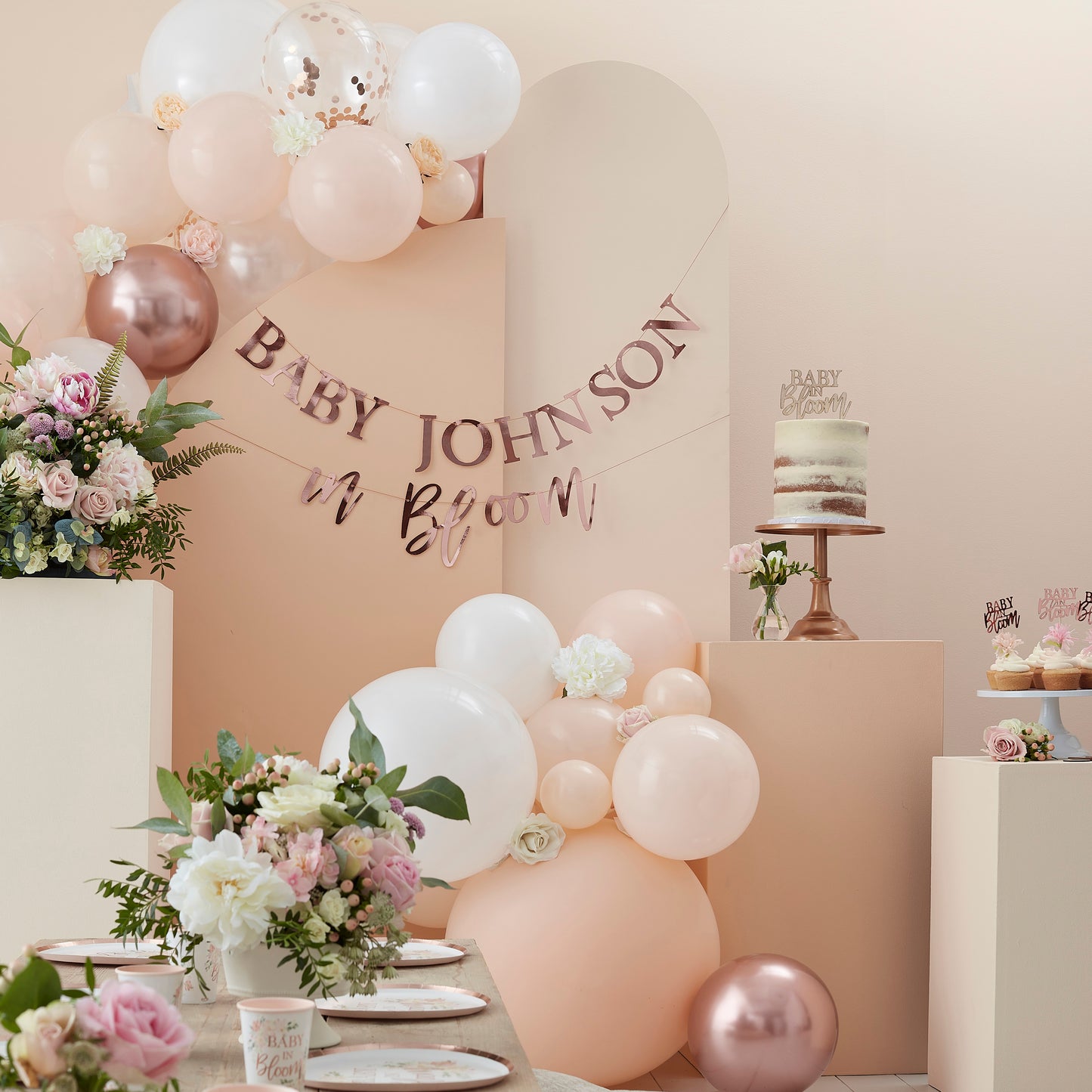 Rose Gold Floral Baby Shower Cupcake Toppers