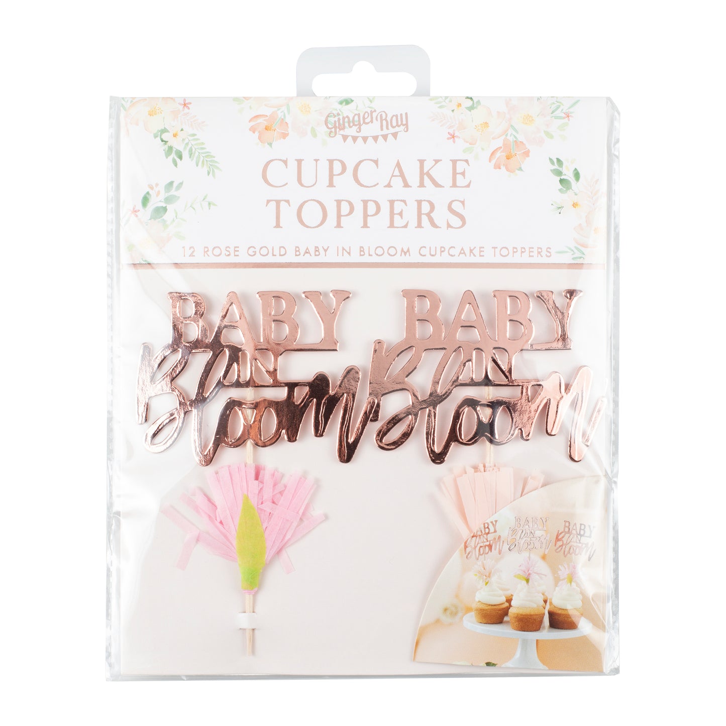 Rose Gold Floral Baby Shower Cupcake Toppers