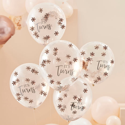 Rose Gold  It's Twins Confetti Balloons