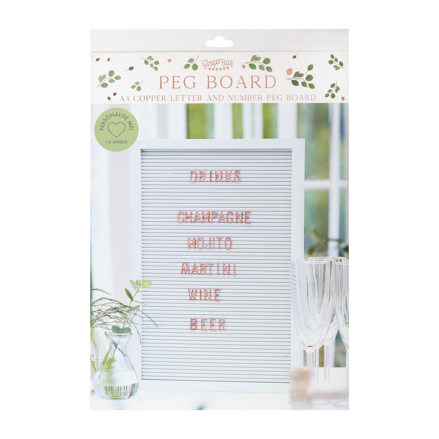 Large White Letter Peg board With Copper Letters