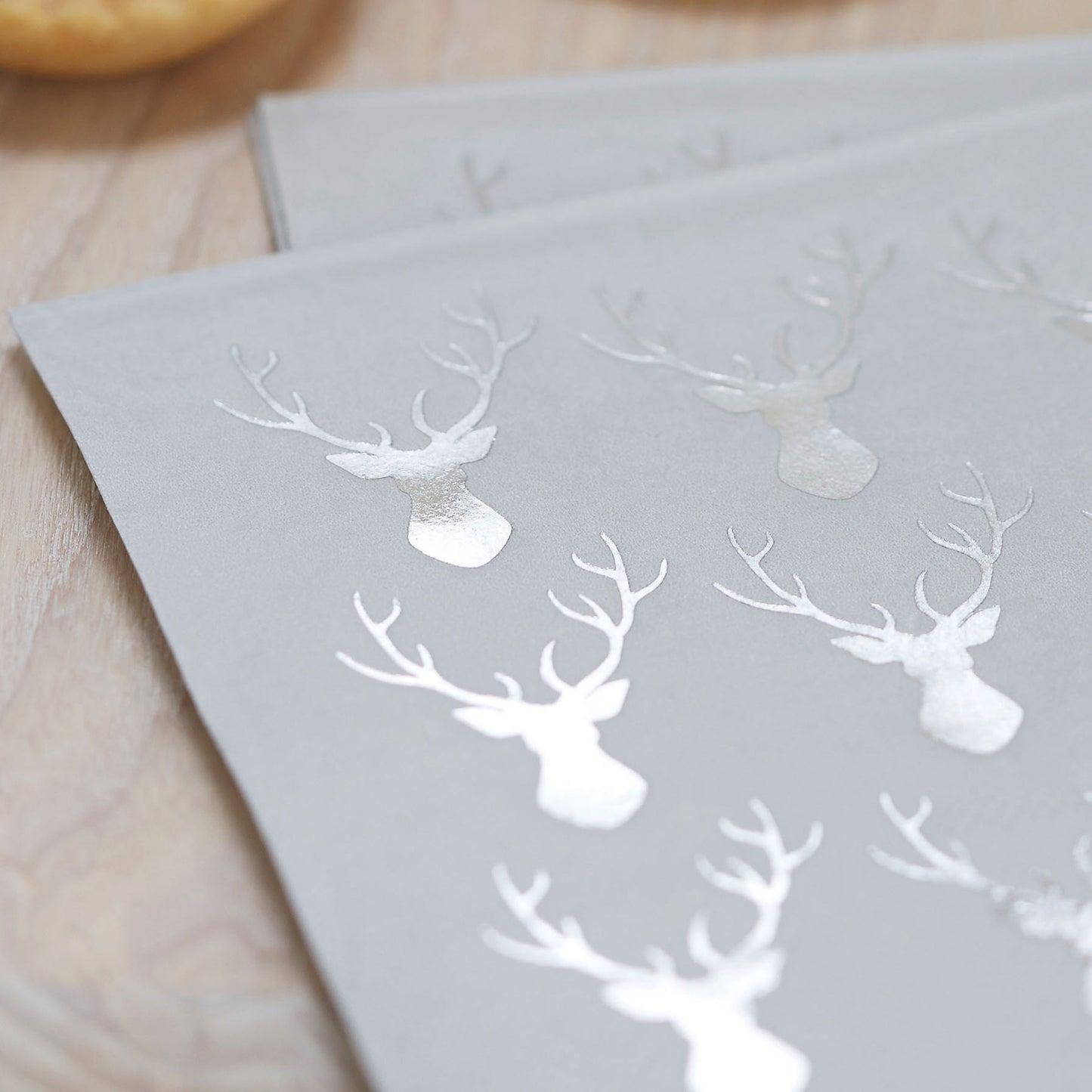 Silver Foiled Stag Christmas Cocktail Napkins