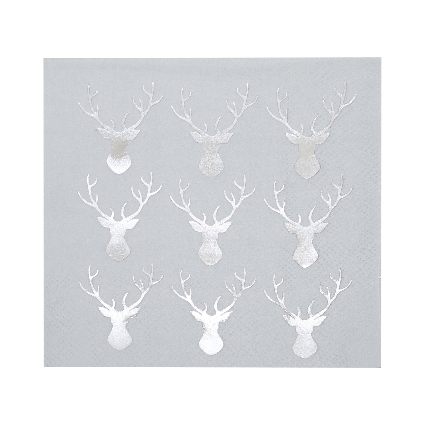 Silver Foiled Stag Christmas Cocktail Napkins