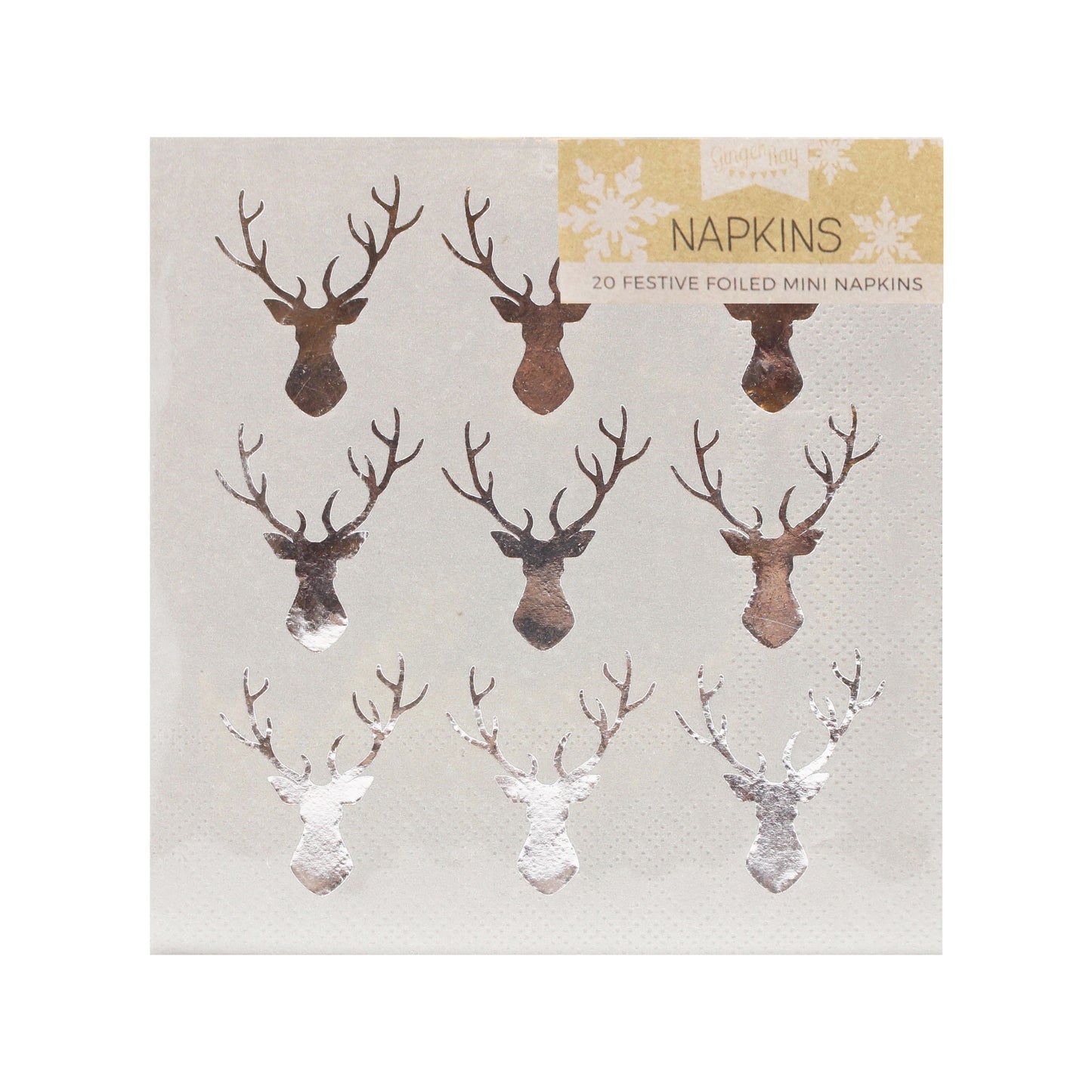 Silver Foiled Stag Christmas Cocktail Napkins
