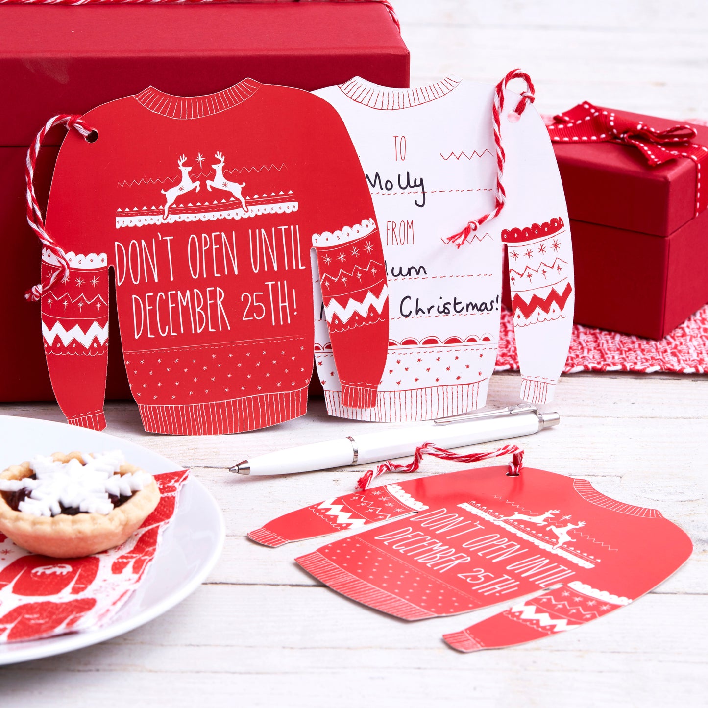Red and White Festive Giant Jumper Gift Tags - Cosy Christmas