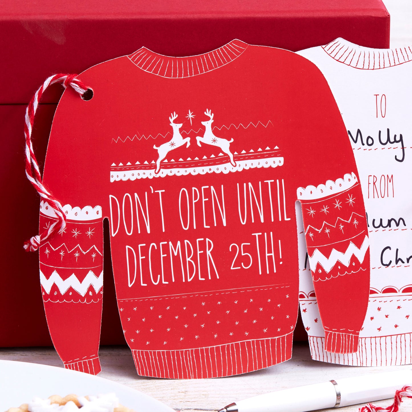 Red and White Festive Giant Jumper Gift Tags - Cosy Christmas