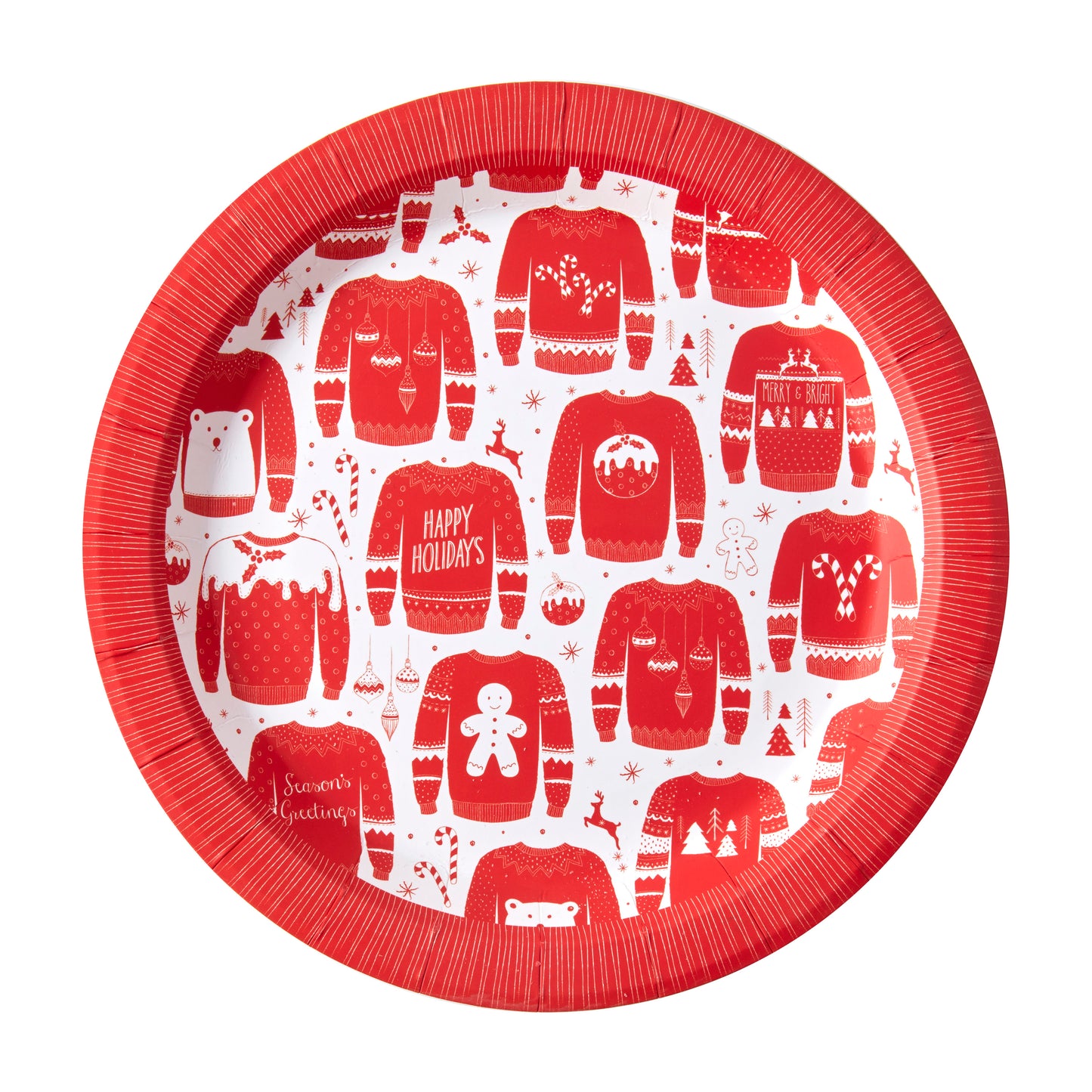 Red and White Festive Jumper Paper Plates - Cosy Christmas
