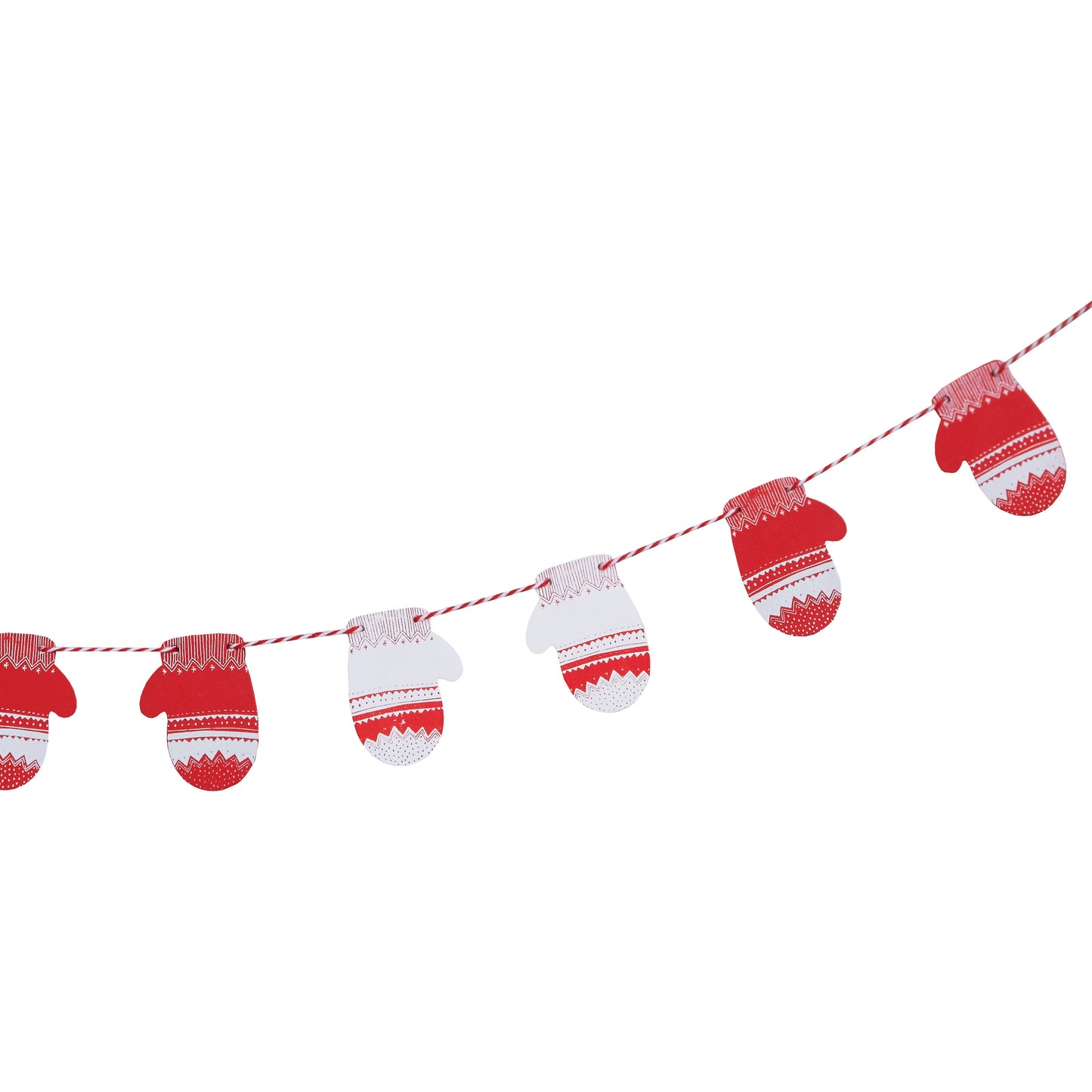 Red and White Festive Mitten Wooden Bunting - Cosy Christmas