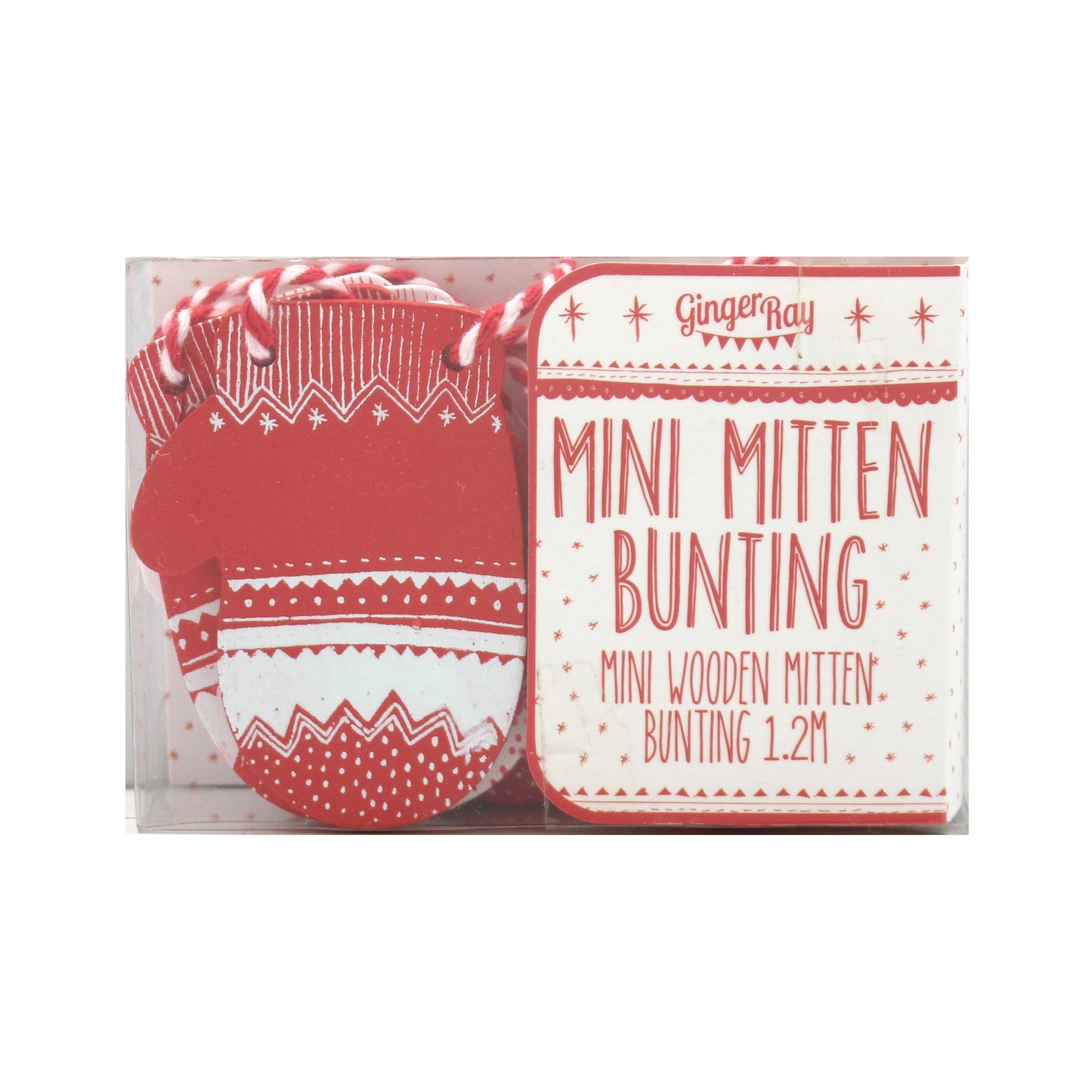 Red and White Festive Mitten Wooden Bunting - Cosy Christmas