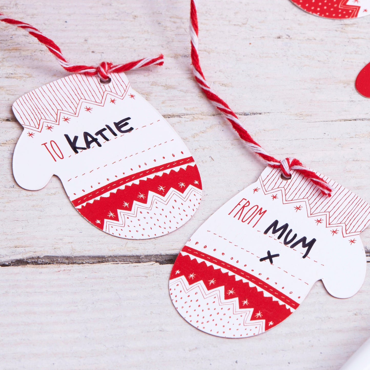 Red and White Festive Mitten Gift Tags - Cosy Christmas