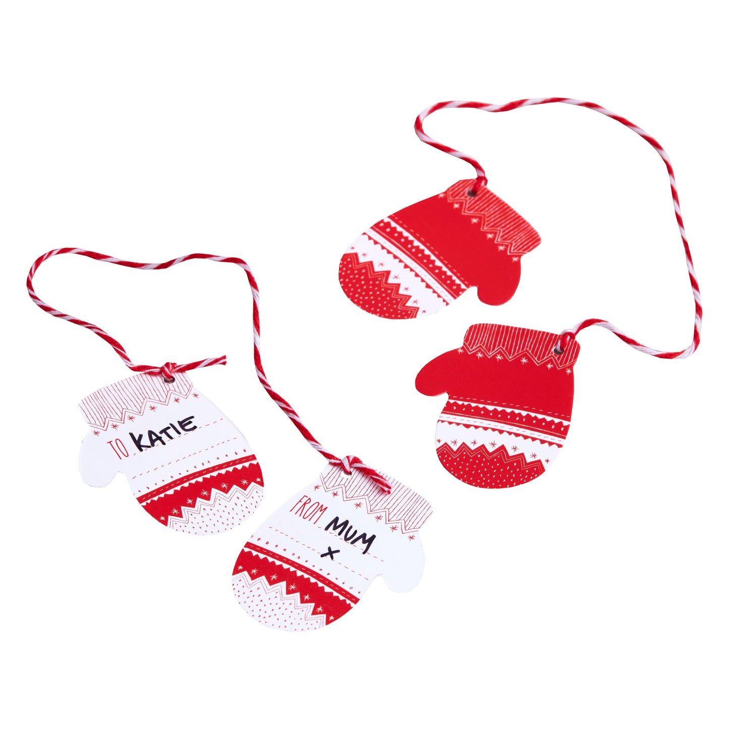 Red and White Festive Mitten Gift Tags - Cosy Christmas