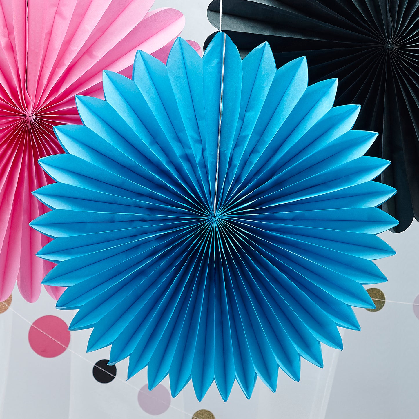 Pink, Black & Blue Wall Fan Decorations - Confetti Party