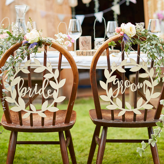 Wooden Bride and Groom Wedding Chair Signs