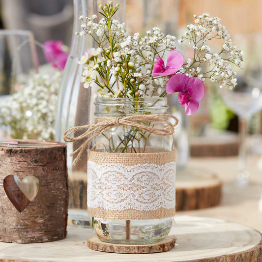 Glass Jar with Hessian Rustic Wrap