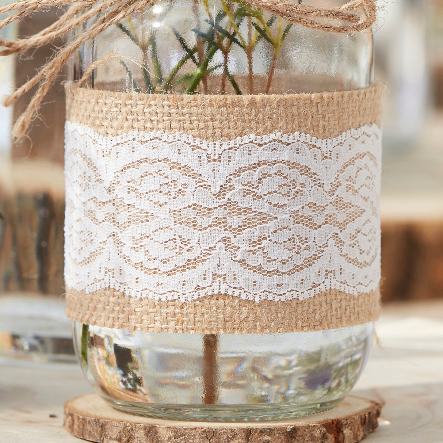 Glass Jar with Hessian Rustic Wrap