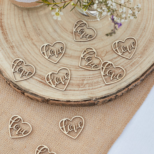 Wooden Heart Love Confetti  - Rustic Country