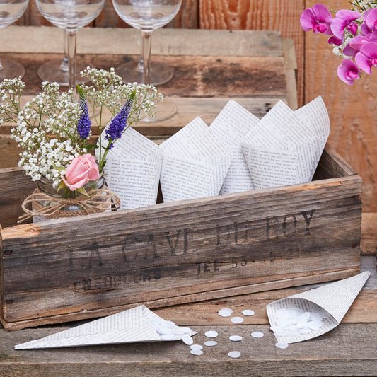 Newspaper Print Confetti Cones  - Rustic Country