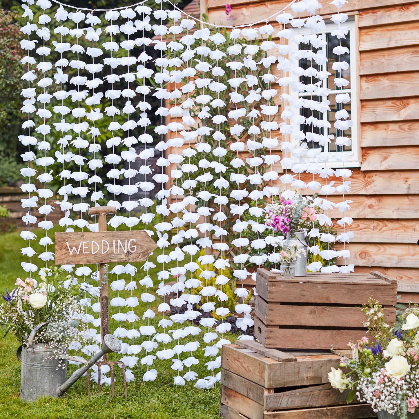 White Flower Curtain Wedding Backdrop
