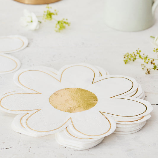 Easter Napkins Daisy Shaped with Gold Foil