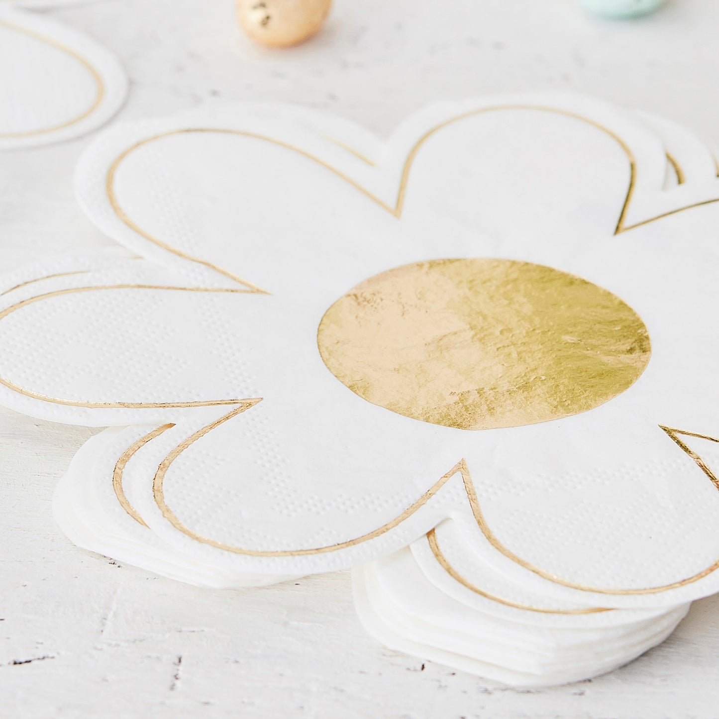 Easter Napkins Daisy Shaped with Gold Foil