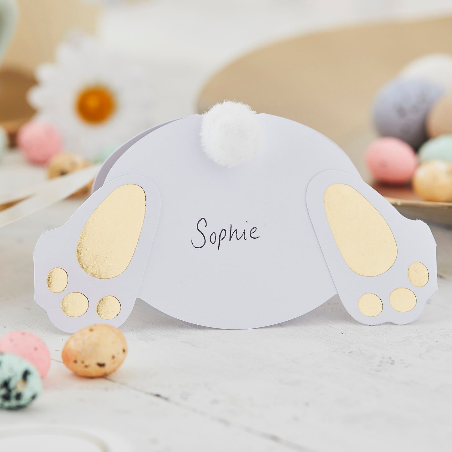 Bunny Pom Pom Bum Easter Name Place Cards