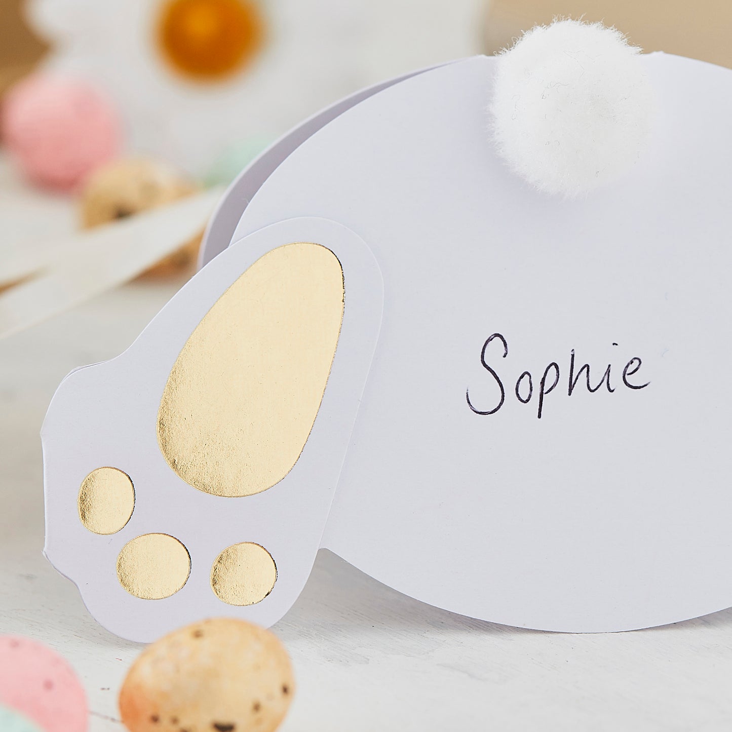 Bunny Pom Pom Bum Easter Name Place Cards
