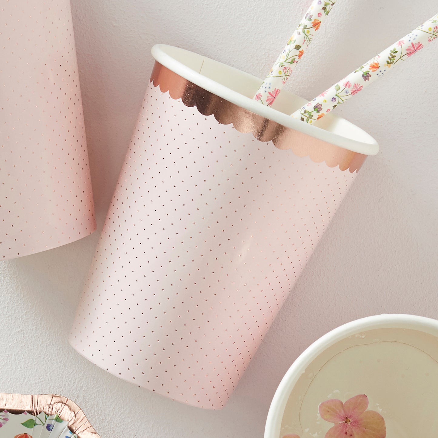 Rose Gold Spotty Paper Cups