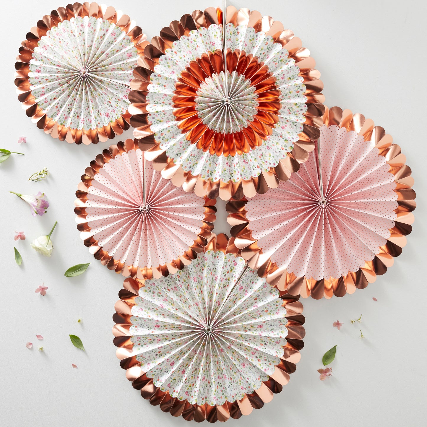 Rose Gold Floral Paper Fan Decorations
