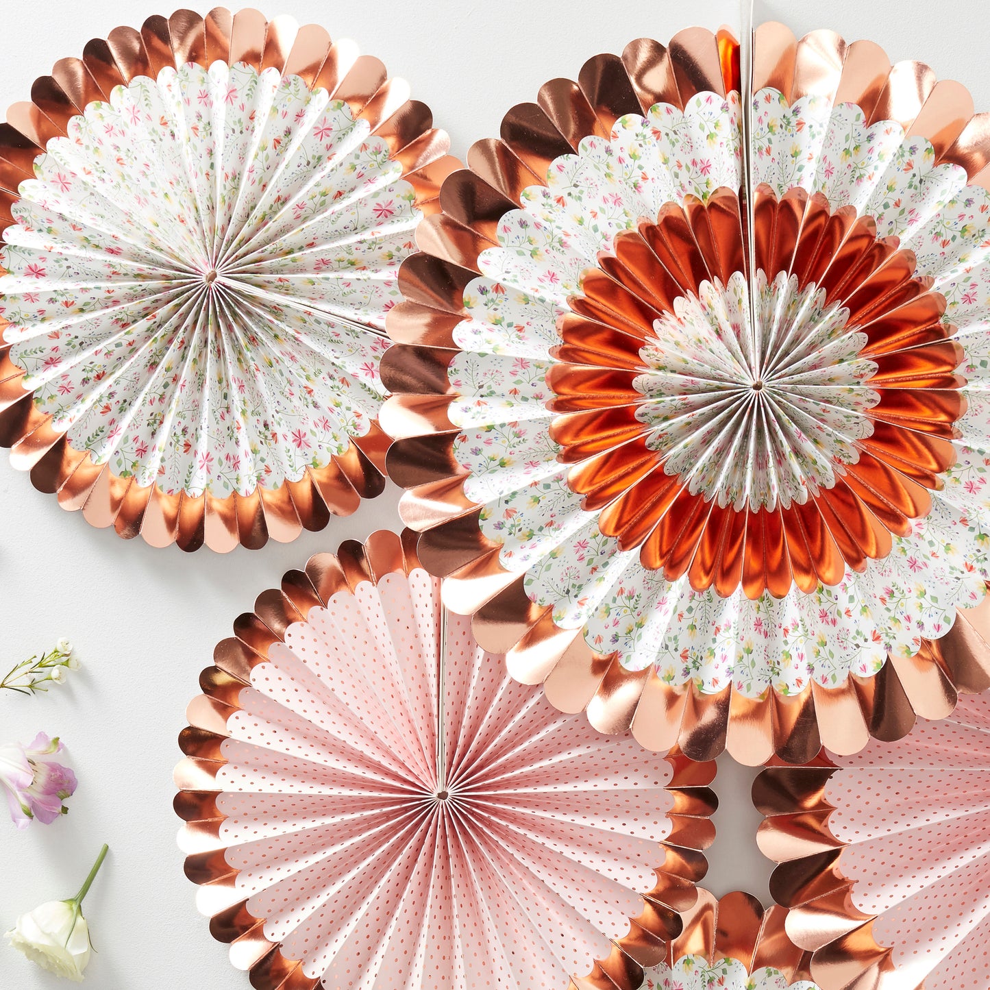 Rose Gold Floral Paper Fan Decorations