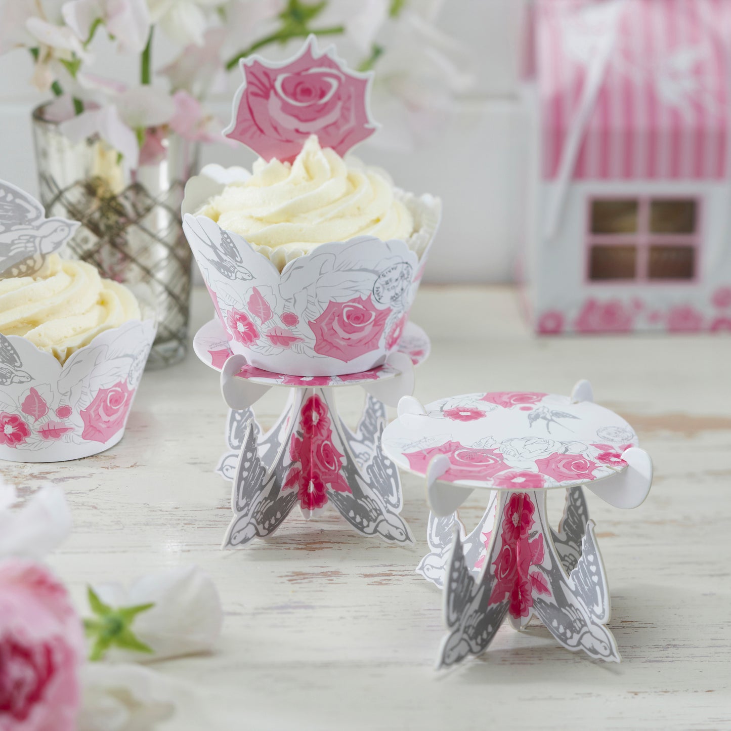 Rose & Swallow Single Cupcake Stands - Enchanted Rose