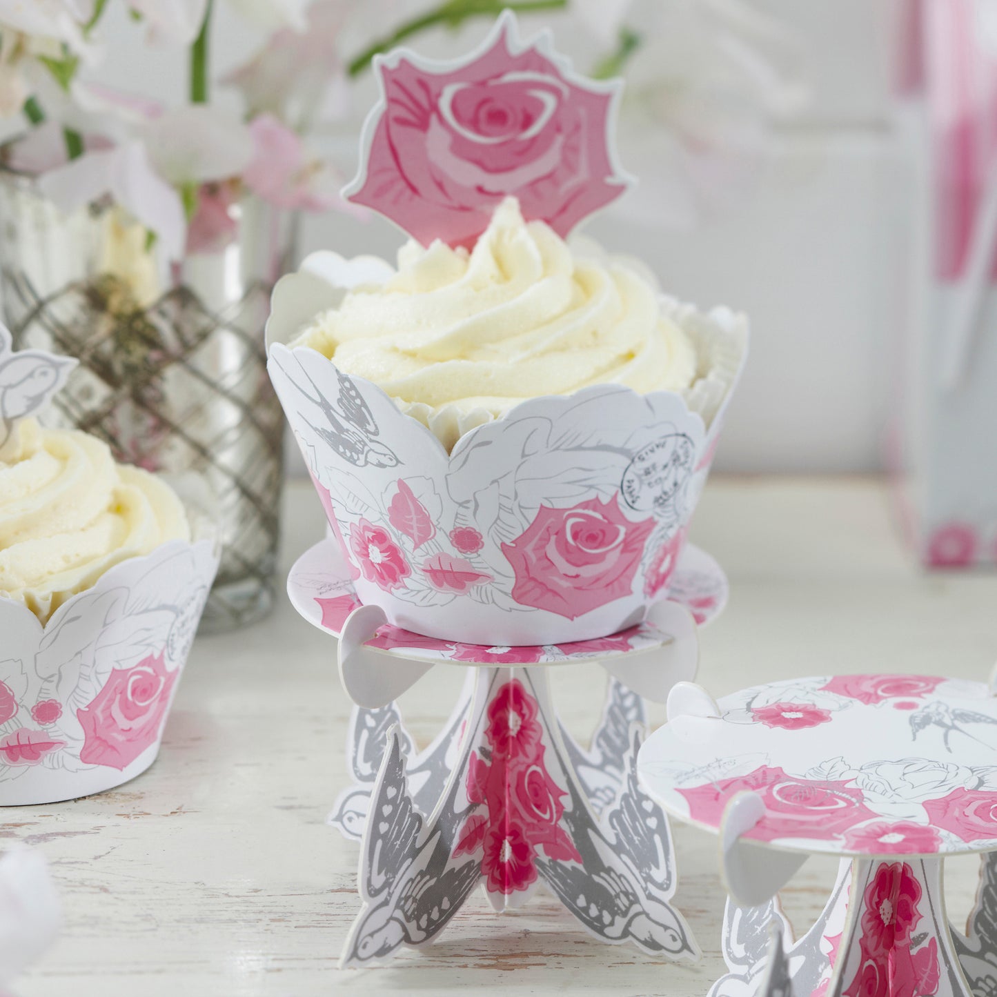 Rose & Swallow Single Cupcake Stands - Enchanted Rose