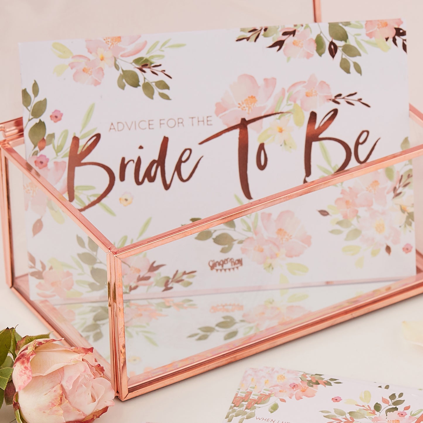 Floral and rose gold foiled advice for the bride cards