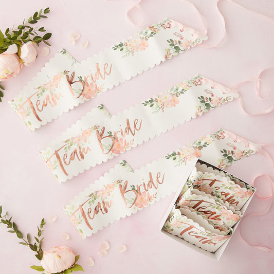 Floral Team Bride Hen Party Sashes 6 Pack
