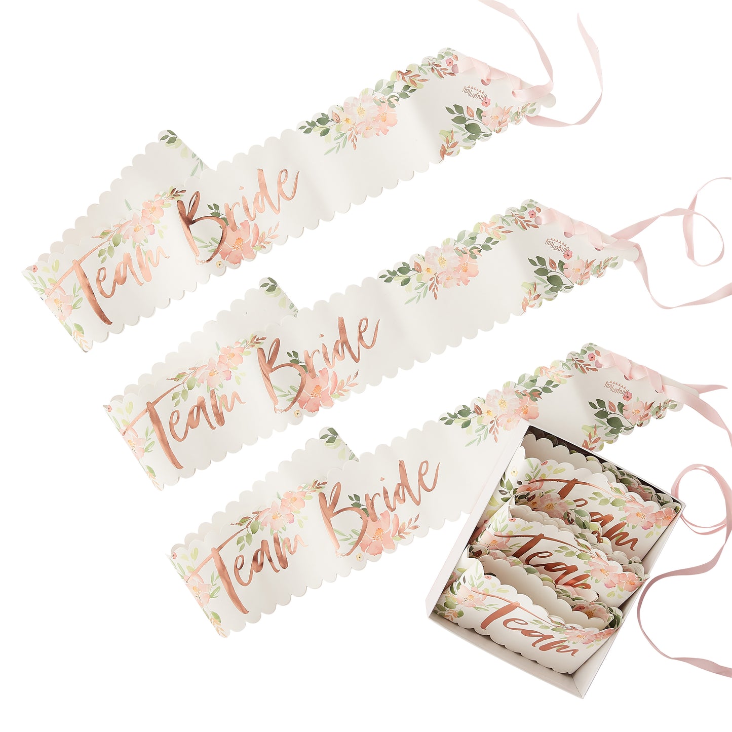 Floral Team Bride Hen Party Sashes 6 Pack
